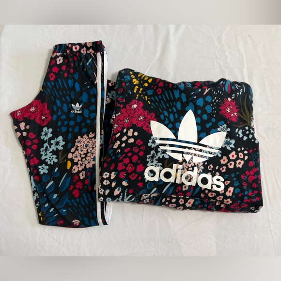 adidas Tops - Adidas Black Floral Hooded Sweatshirt with Leggings